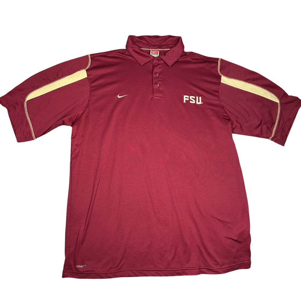 Nike Team FSU Florida State Seminoles Polo Shirt Mens XL Garnet Gold Fit Dry
